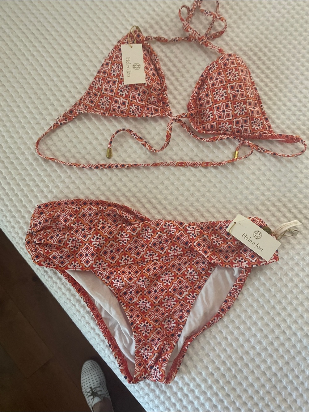Helen Jon Red and Pink Geometric String Bikini